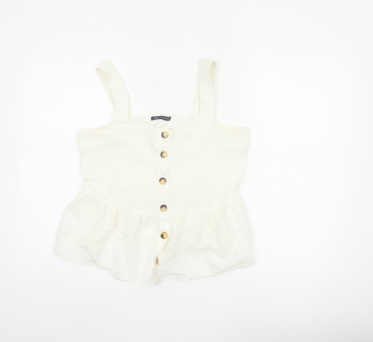 Marks and Spencer Women White UK 12 Cotton Linen Button Camisole Blouse