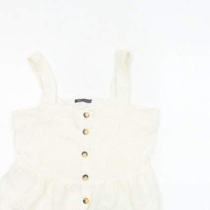 Marks and Spencer Women White UK 12 Cotton Linen Button Camisole Blouse