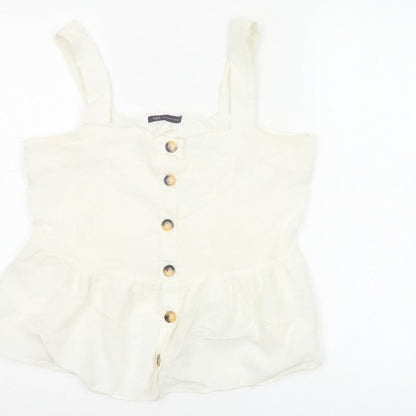 Marks and Spencer Women White UK 12 Cotton Linen Button Camisole Blouse