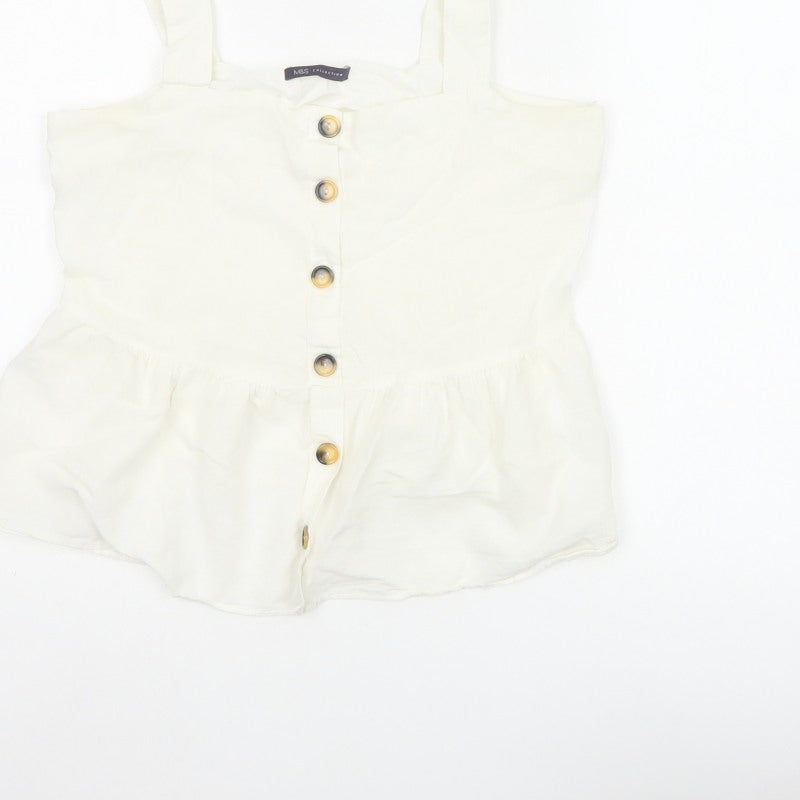 Marks and Spencer Women White UK 12 Cotton Linen Button Camisole Blouse