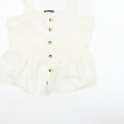 Marks and Spencer Women White UK 12 Cotton Linen Button Camisole Blouse