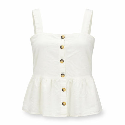 Marks and Spencer Women White UK 12 Cotton Linen Button Camisole Blouse