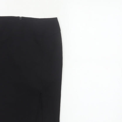 French Connection Women Black UK 8 Wool Blend Pencil Knee Skirt Slit