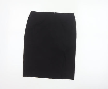 French Connection Women Black UK 8 Wool Blend Pencil Knee Skirt Slit