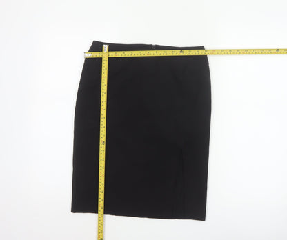 French Connection Women Black UK 8 Wool Blend Pencil Knee Skirt Slit