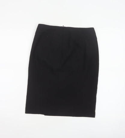 French Connection Women Black UK 8 Wool Blend Pencil Knee Skirt Slit