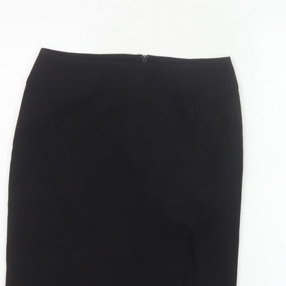 French Connection Women Black UK 8 Wool Blend Pencil Knee Skirt Slit
