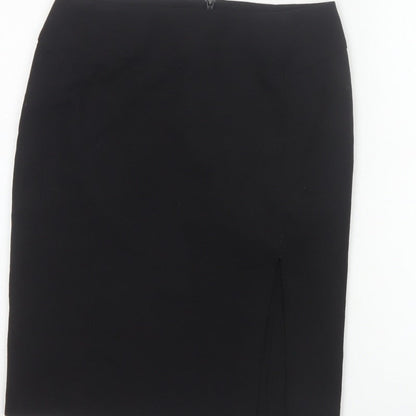 French Connection Women Black UK 8 Wool Blend Pencil Knee Skirt Slit