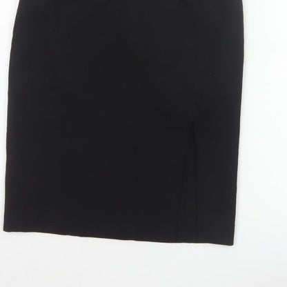 French Connection Women Black UK 8 Wool Blend Pencil Knee Skirt Slit