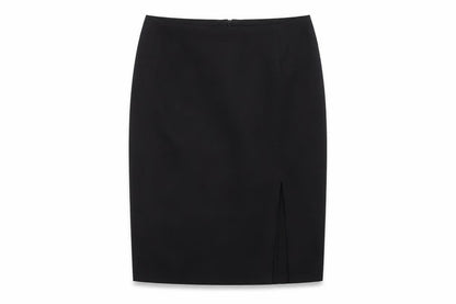 French Connection Women Black UK 8 Wool Blend Pencil Knee Skirt Slit