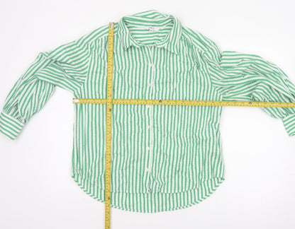 Marks & Spencer Women Green Stripe Cotton Balloon Sleeve Shirt UK 14
