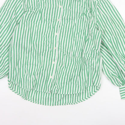 Marks & Spencer Women Green Stripe Cotton Balloon Sleeve Shirt UK 14