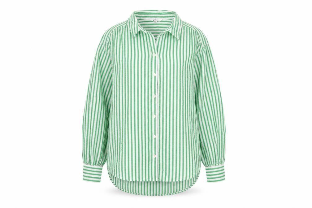 Marks & Spencer Women Green Stripe Cotton Balloon Sleeve Shirt UK 14