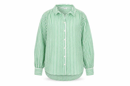 Marks & Spencer Women Green Stripe Cotton Balloon Sleeve Shirt UK 14