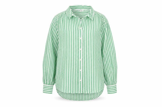 Marks & Spencer Women Green Stripe Cotton Balloon Sleeve Shirt UK 14