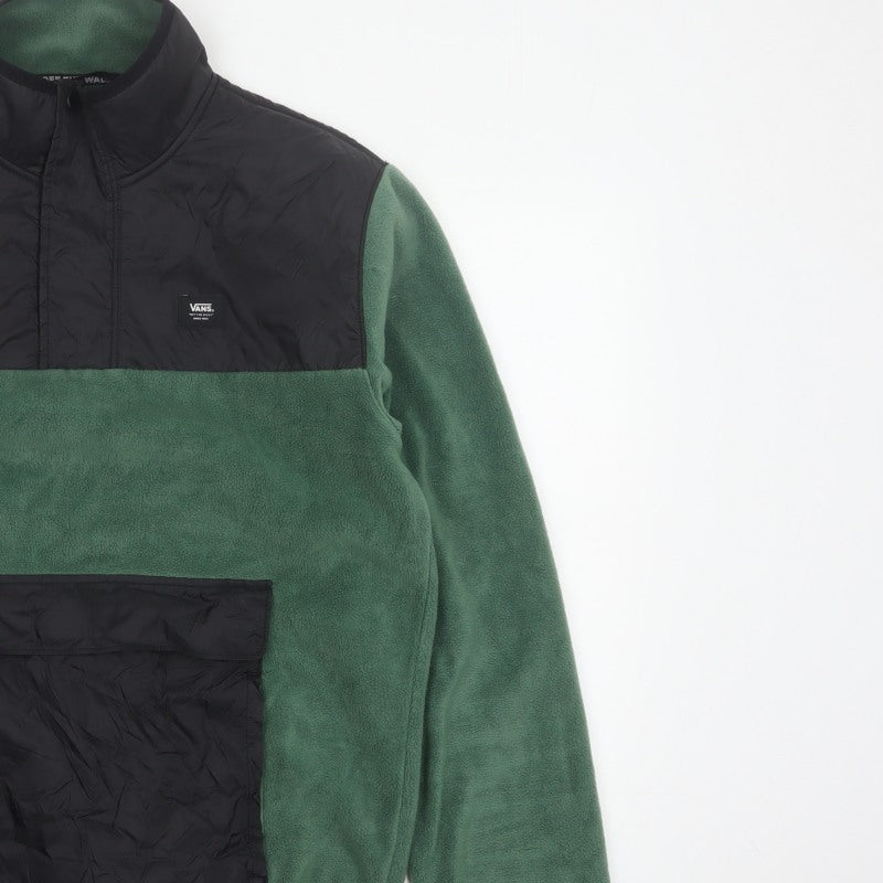 Vans Men Green Small 1/4 Zip Fleece Pullover Sweatshirt Logo Pockets