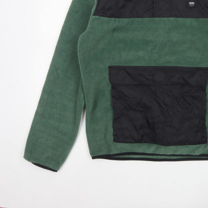 Vans Men Green Small 1/4 Zip Fleece Pullover Sweatshirt Logo Pockets