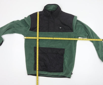 Vans Men Green Small 1/4 Zip Fleece Pullover Sweatshirt Logo Pockets