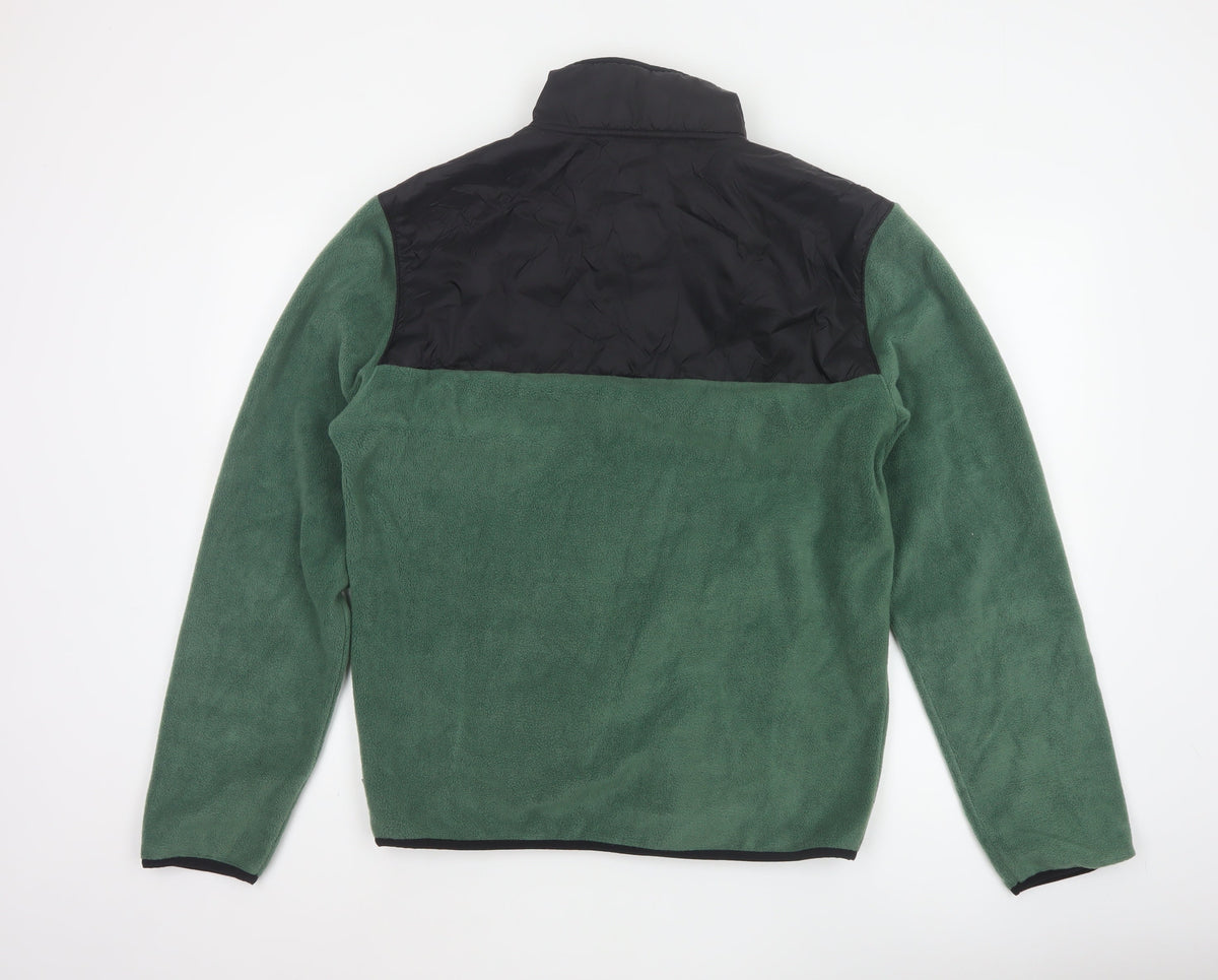 Vans Men Green Small 1/4 Zip Fleece Pullover Sweatshirt Logo Pockets