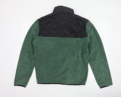 Vans Men Green Small 1/4 Zip Fleece Pullover Sweatshirt Logo Pockets