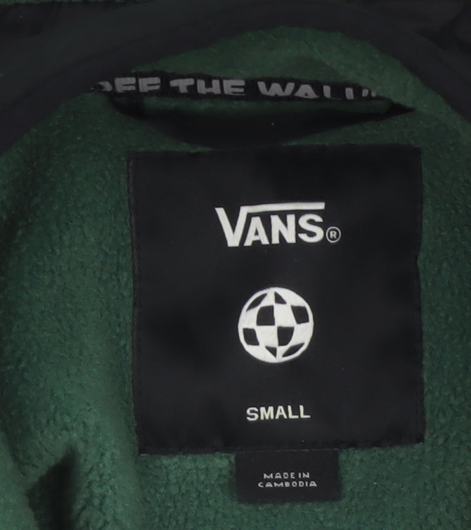 Vans Men Green Small 1/4 Zip Fleece Pullover Sweatshirt Logo Pockets