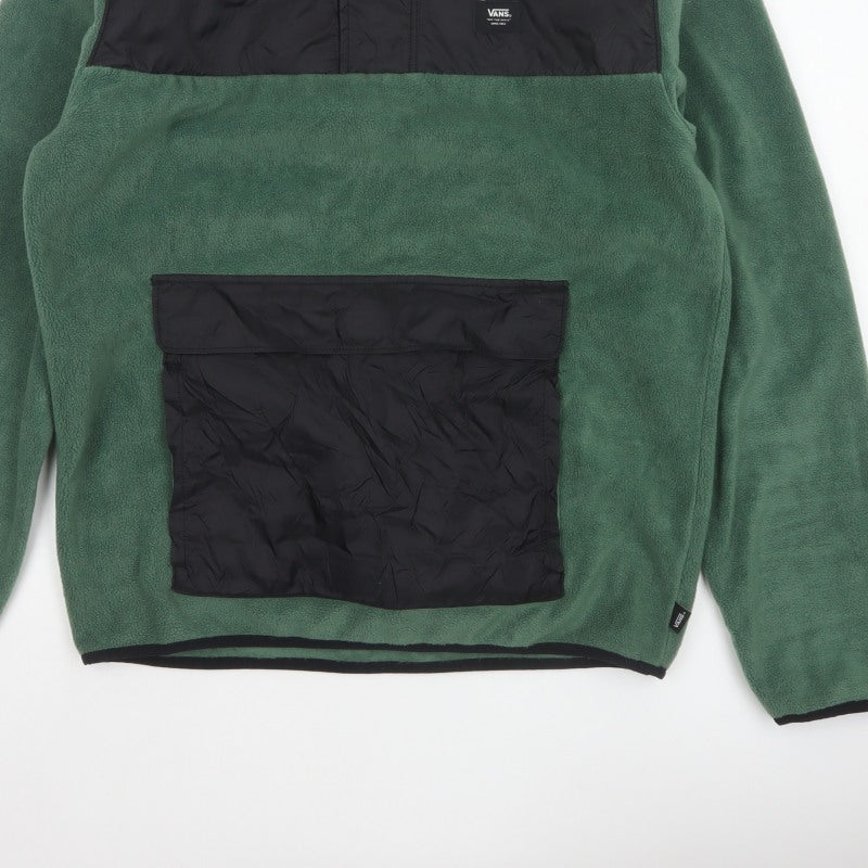 Vans Men Green Small 1/4 Zip Fleece Pullover Sweatshirt Logo Pockets