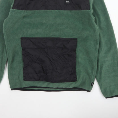 Vans Men Green Small 1/4 Zip Fleece Pullover Sweatshirt Logo Pockets