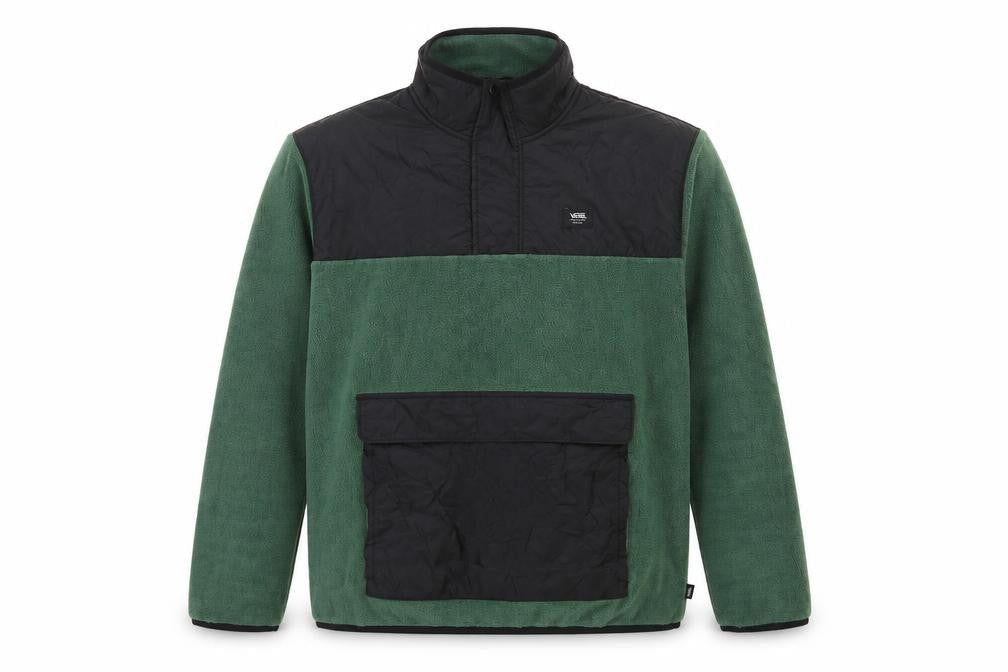 Vans Men Green Small 1/4 Zip Fleece Pullover Sweatshirt Logo Pockets