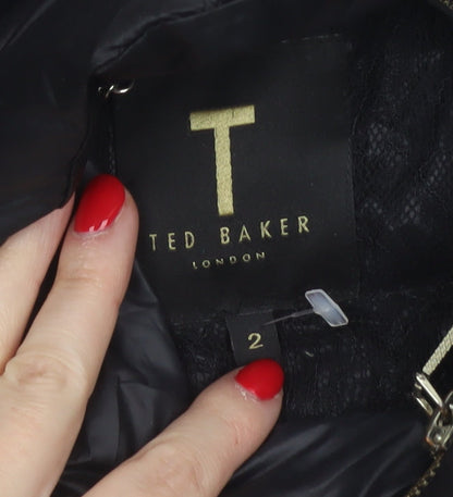 Ted Baker Women Black UK 10 Down Puffer Jacket Quilted Zipped