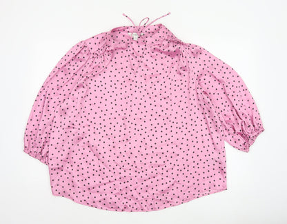 Marks and Spencer Women's Pink Size 20 Polka Dot Ruffle Tie Neck Blouse