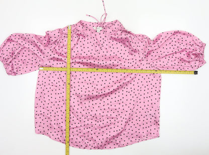 Marks and Spencer Women's Pink Size 20 Polka Dot Ruffle Tie Neck Blouse