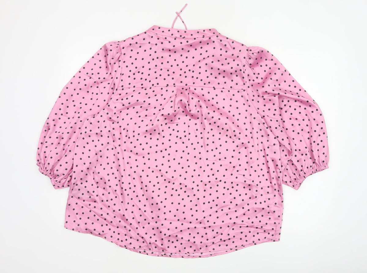 Marks and Spencer Women's Pink Size 20 Polka Dot Ruffle Tie Neck Blouse