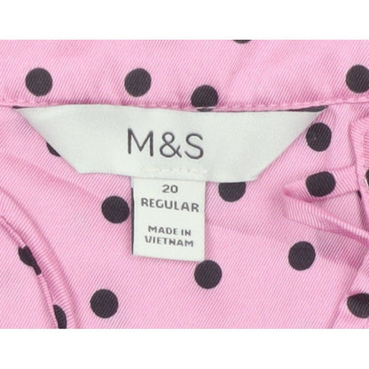 Marks and Spencer Women's Pink Size 20 Polka Dot Ruffle Tie Neck Blouse