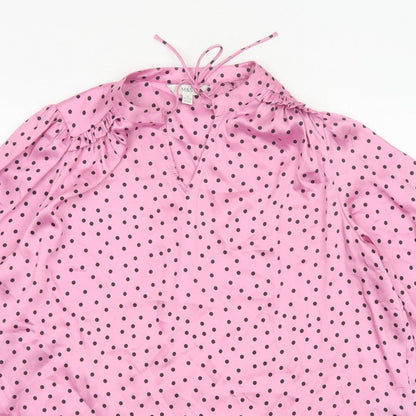 Marks and Spencer Women's Pink Size 20 Polka Dot Ruffle Tie Neck Blouse