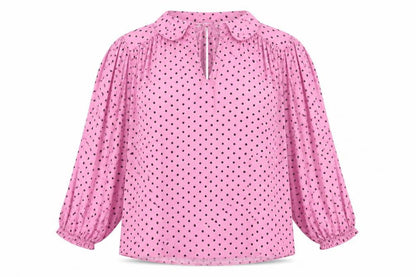 Marks and Spencer Women's Pink Size 20 Polka Dot Ruffle Tie Neck Blouse