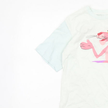 Pull&Bear Women’s White XS Pink Panther Cartoon Cotton T-Shirt