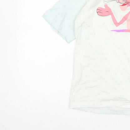 Pull&Bear Women’s White XS Pink Panther Cartoon Cotton T-Shirt