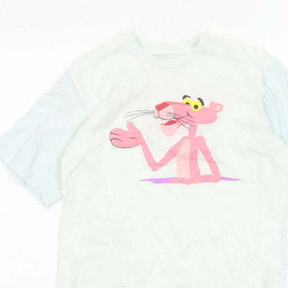 Pull&Bear Women’s White XS Pink Panther Cartoon Cotton T-Shirt