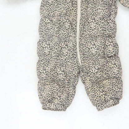 babyGap Unisex Beige Leopard Print 6-9 Months Padded Hooded Snowsuit