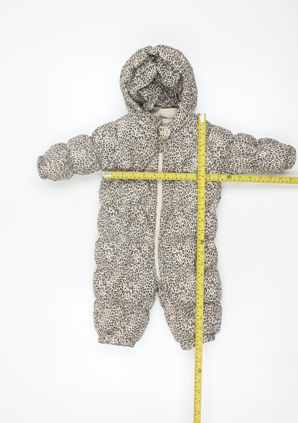 babyGap Unisex Beige Leopard Print 6-9 Months Padded Hooded Snowsuit