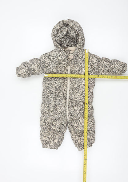 babyGap Unisex Beige Leopard Print 6-9 Months Padded Hooded Snowsuit