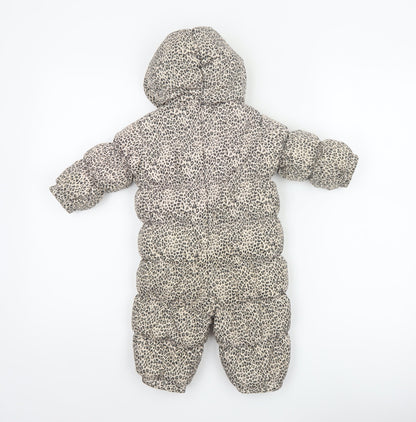babyGap Unisex Beige Leopard Print 6-9 Months Padded Hooded Snowsuit