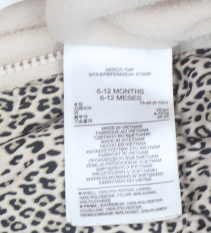 babyGap Unisex Beige Leopard Print 6-9 Months Padded Hooded Snowsuit