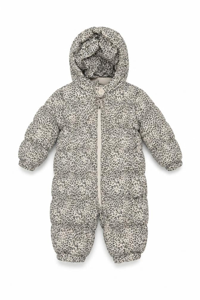 babyGap Unisex Beige Leopard Print 6-9 Months Padded Hooded Snowsuit