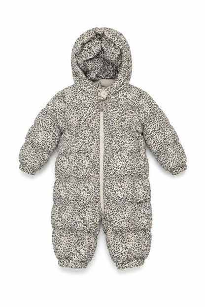 babyGap Unisex Beige Leopard Print 6-9 Months Padded Hooded Snowsuit