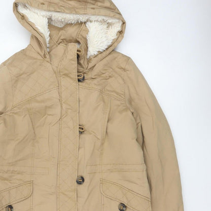 Tu Women Beige UK 12 Hooded Faux Fur Lined Quilted Parka Coat