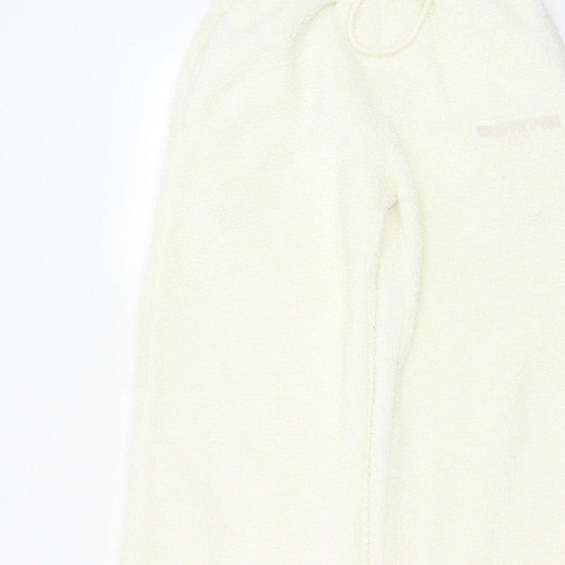 White Fox Women Ivory XS Fleece Wide-Leg Jogger Trousers Drawstring