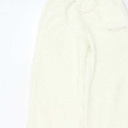 White Fox Women Ivory XS Fleece Wide-Leg Jogger Trousers Drawstring