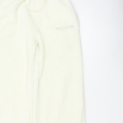 White Fox Women Ivory XS Fleece Wide-Leg Jogger Trousers Drawstring