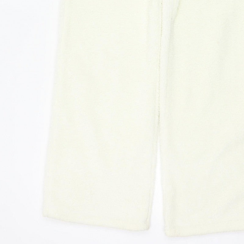 White Fox Women Ivory XS Fleece Wide-Leg Jogger Trousers Drawstring
